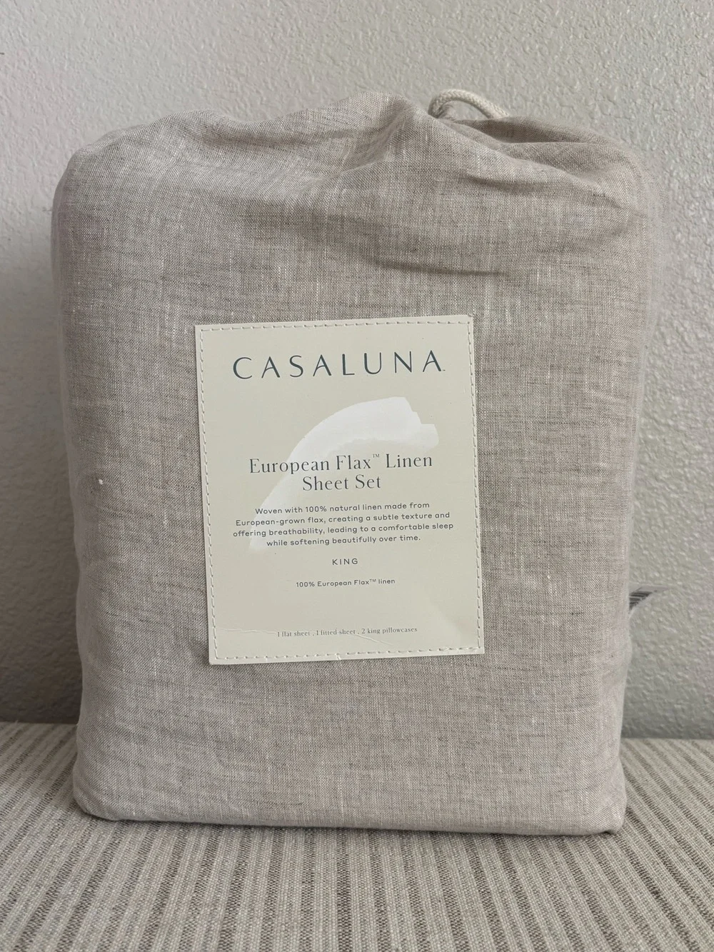 NWT King 100% Linen Sheet Set Natural - Casaluna
